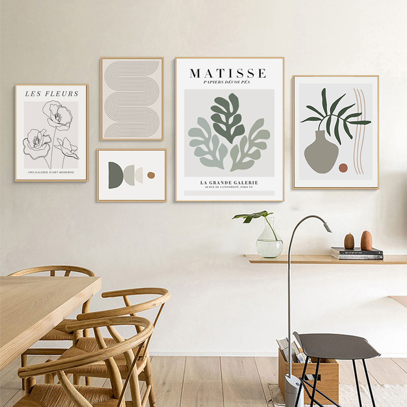 Mattise 추상 잎 라인 꽃 모양 벽 아트 그림 인쇄 캔버스 포스터 장식 그림 거실 홈 장식